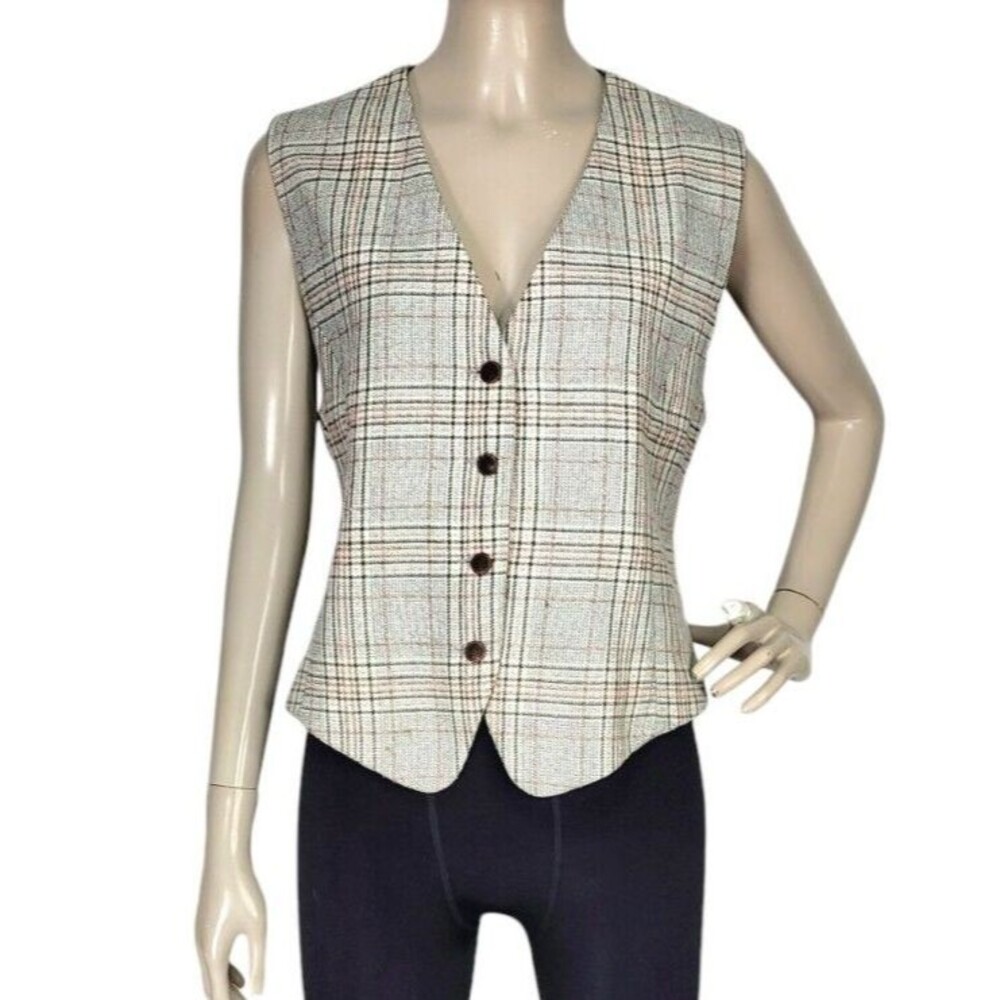 Vintage Nygard Collection Plaid Button-Down Sleeveless Vest Top Women's Medium
